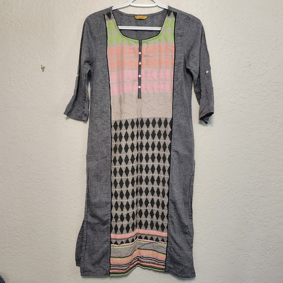 AURELIA Round Neck Printed Straight Kurta Tunic Small - Picture 1 of 10